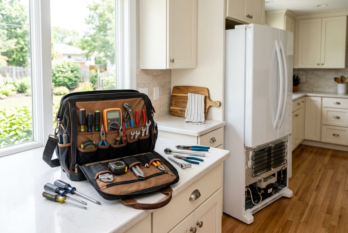 Appliance repair technician at work